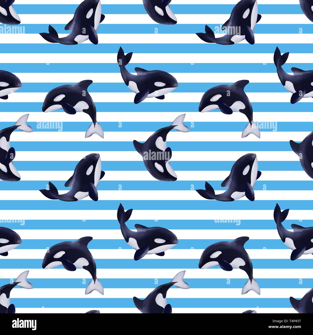 Seamless pattern with cartoon orcas Stock Photo - Alamy