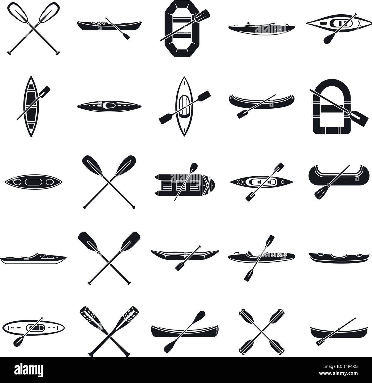 Canoeing sport icons set. Simple set of canoeing sport vector icons for