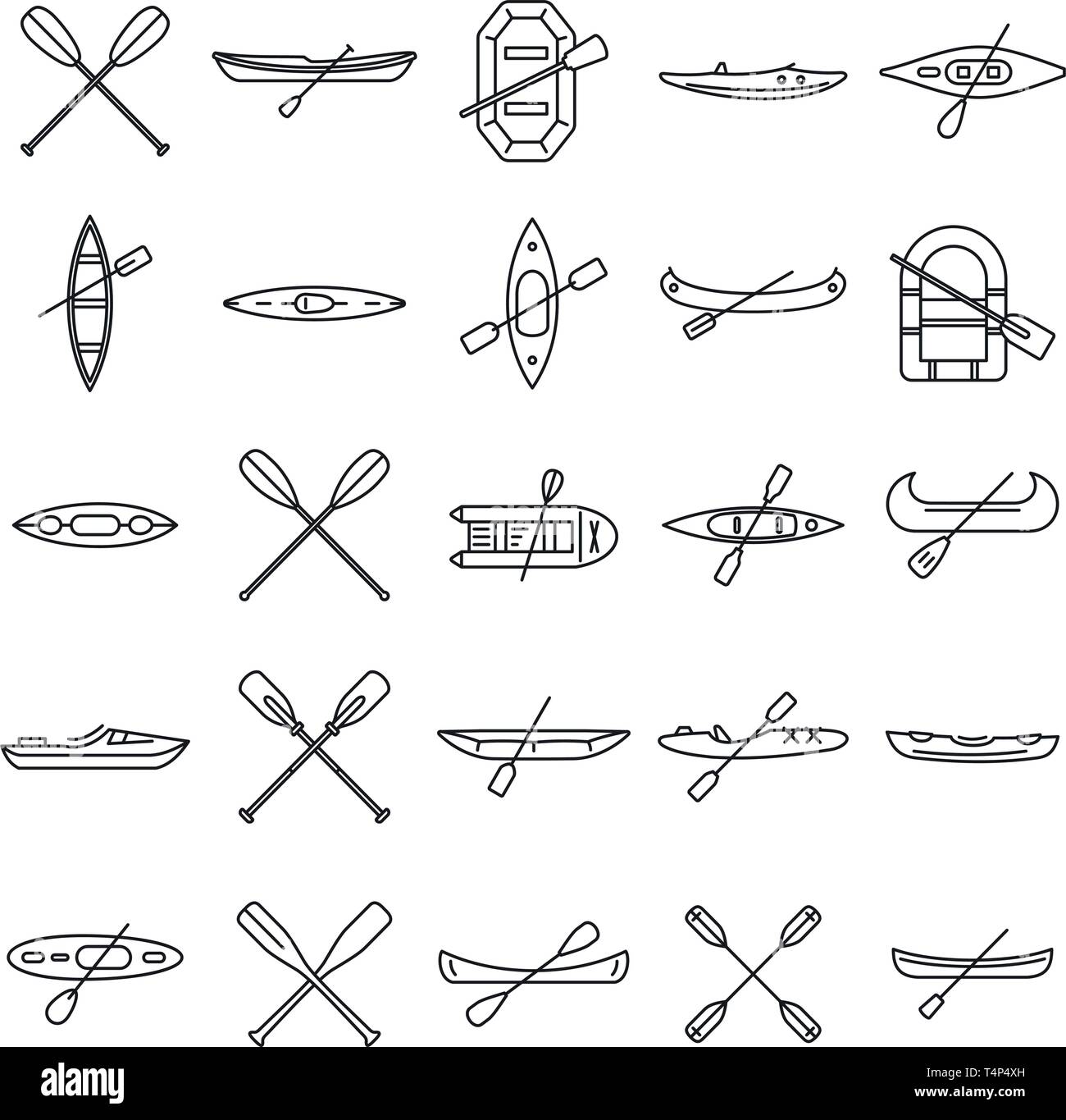 Extreme canoeing icons set. Outline set of extreme canoeing vector