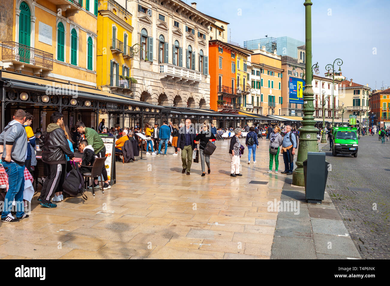 Verona, Italy – March 2019. Piazza Bra the largest piazza in Verona, Italy near to Verona Arena, originally an amphitheatre built nearly 2000 years ag Stock Photo