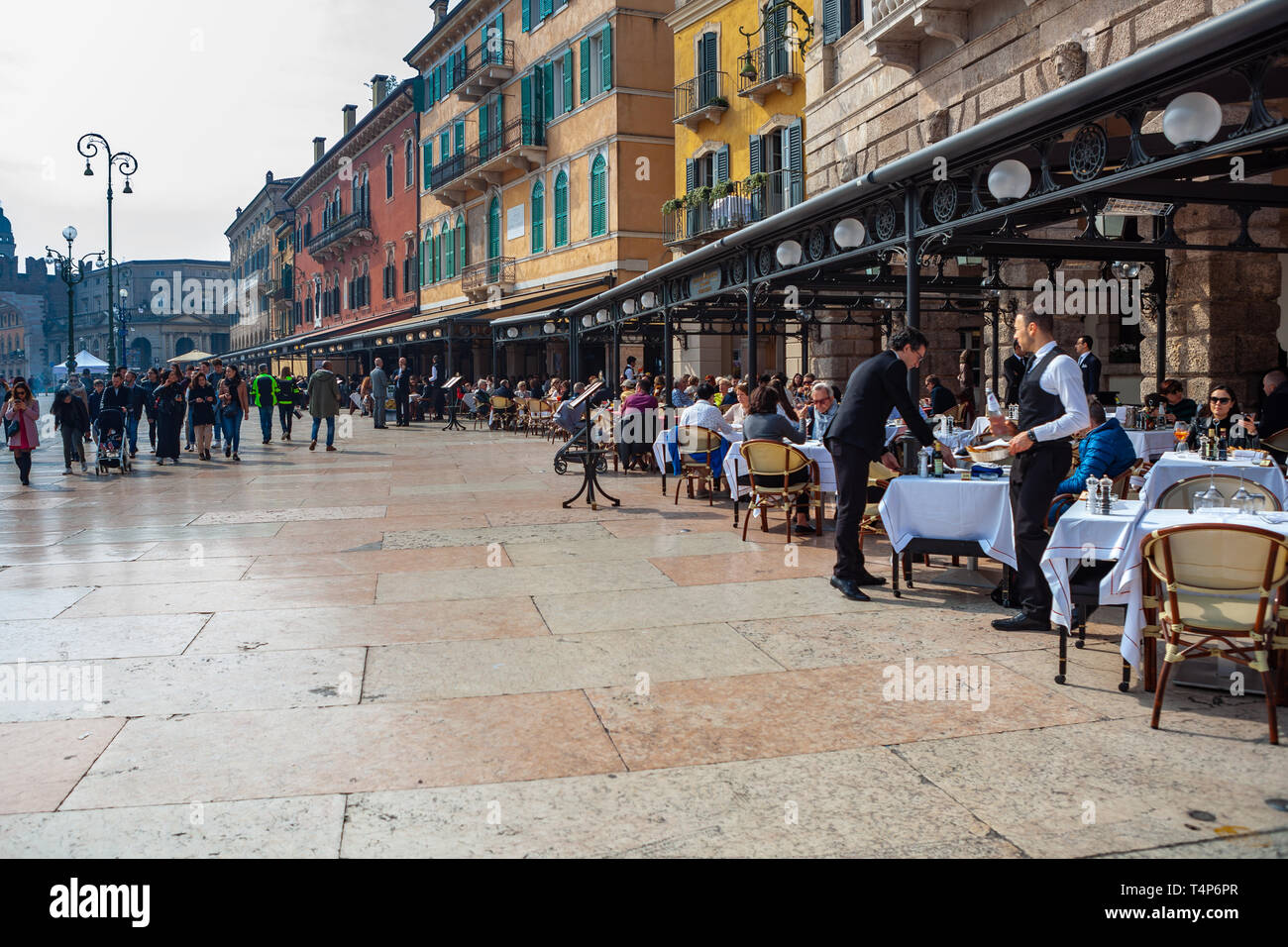 Verona, Italy – March 2019. Piazza Bra the largest piazza in Verona, Italy near to Verona Arena, originally an amphitheatre built nearly 2000 years ag Stock Photo