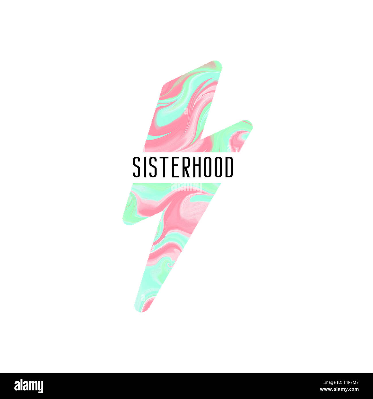 Sisterhood. Thunder symbol in holographic background. Feminism sign. Stock Photo
