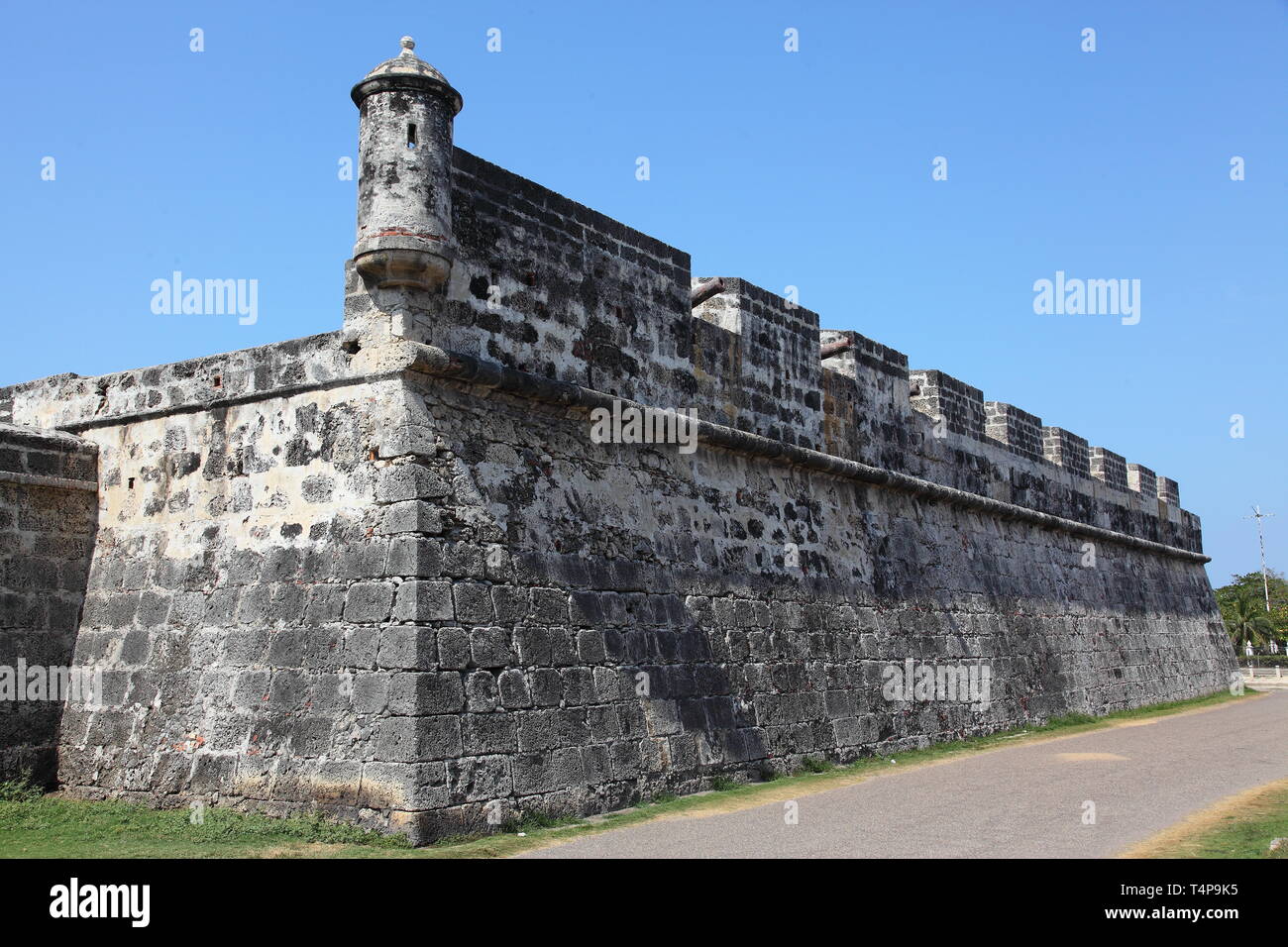 Thick walls of the Historical centre of Cartagena in Colombia, built by