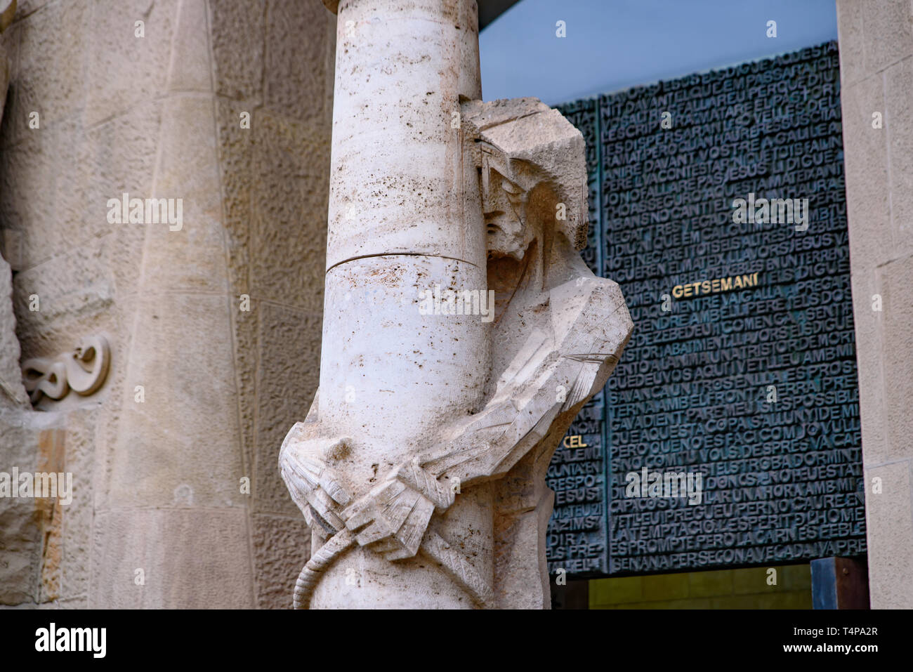 The sculptures on the Passion facade of Sagrada Familia in Barcelona, Spain Stock Photo