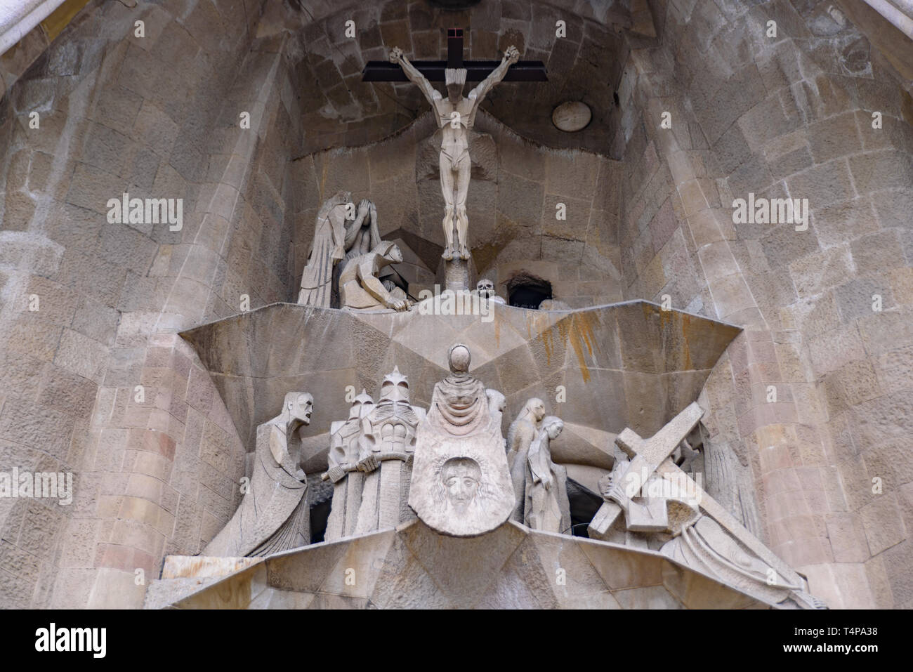 The sculptures on the Passion facade of Sagrada Familia in Barcelona, Spain Stock Photo