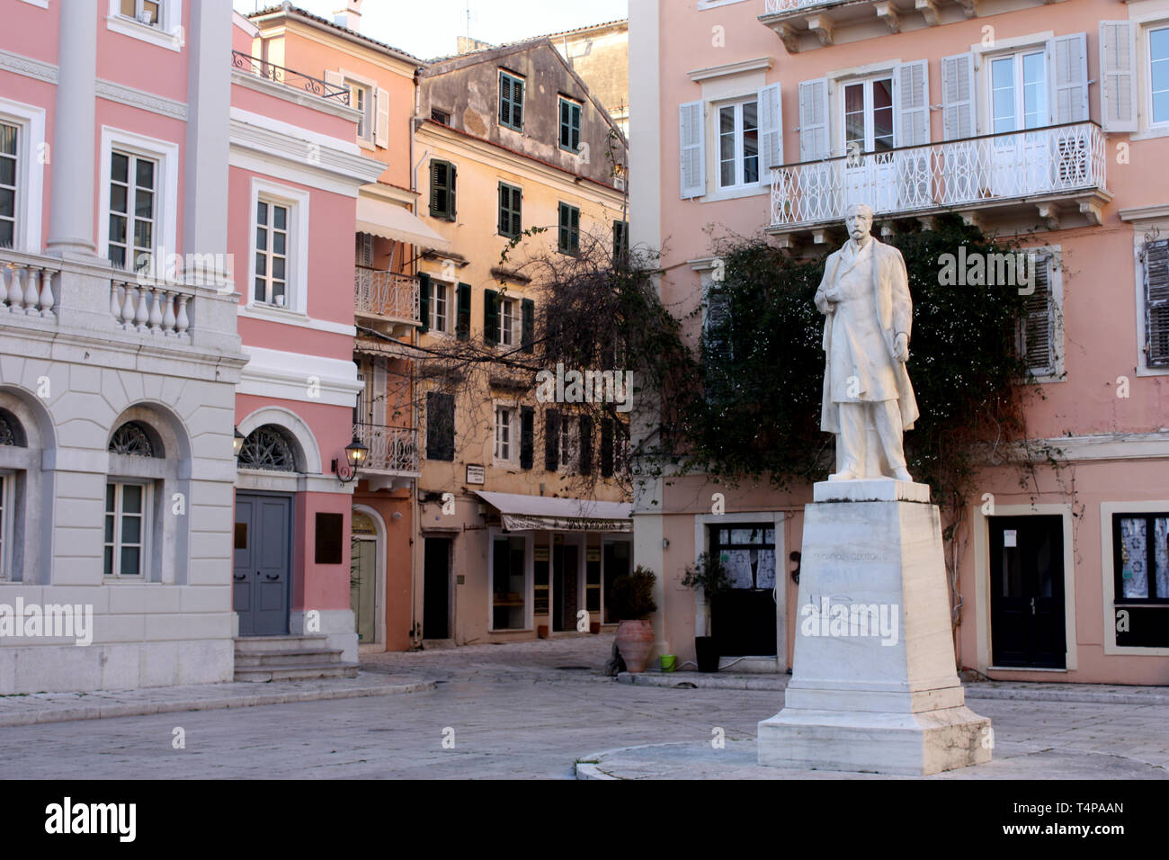 The Plakada Agiou square in the old town of Corfu near the Banknote Museum Stock Photo
