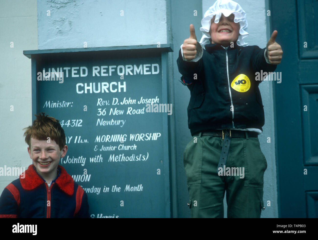 Mischievous children at Hungerford Hocktide, UK in 1982 Stock Photo