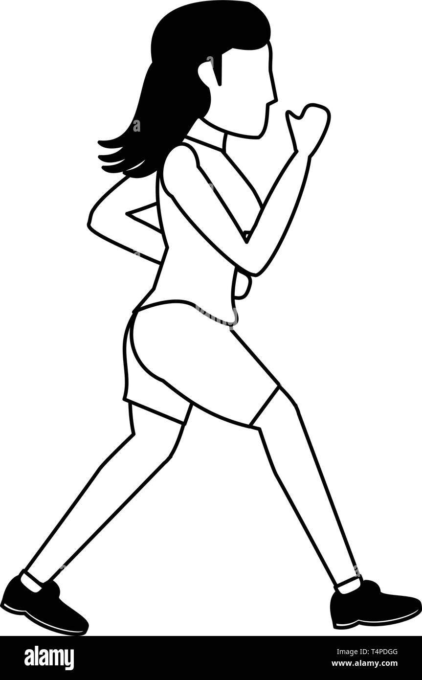 Fitness woman running sideview in black and white Stock Vector Image ...