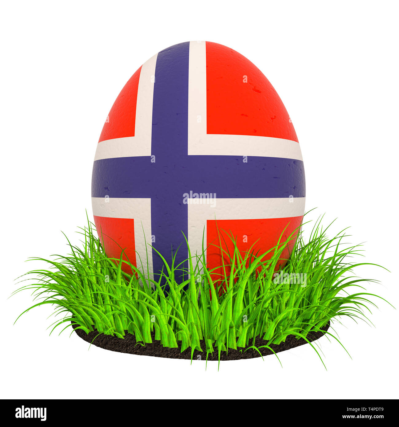 Easter egg with flag of Norway in the green grass, 3D rendering isolated on white background Stock Photo
