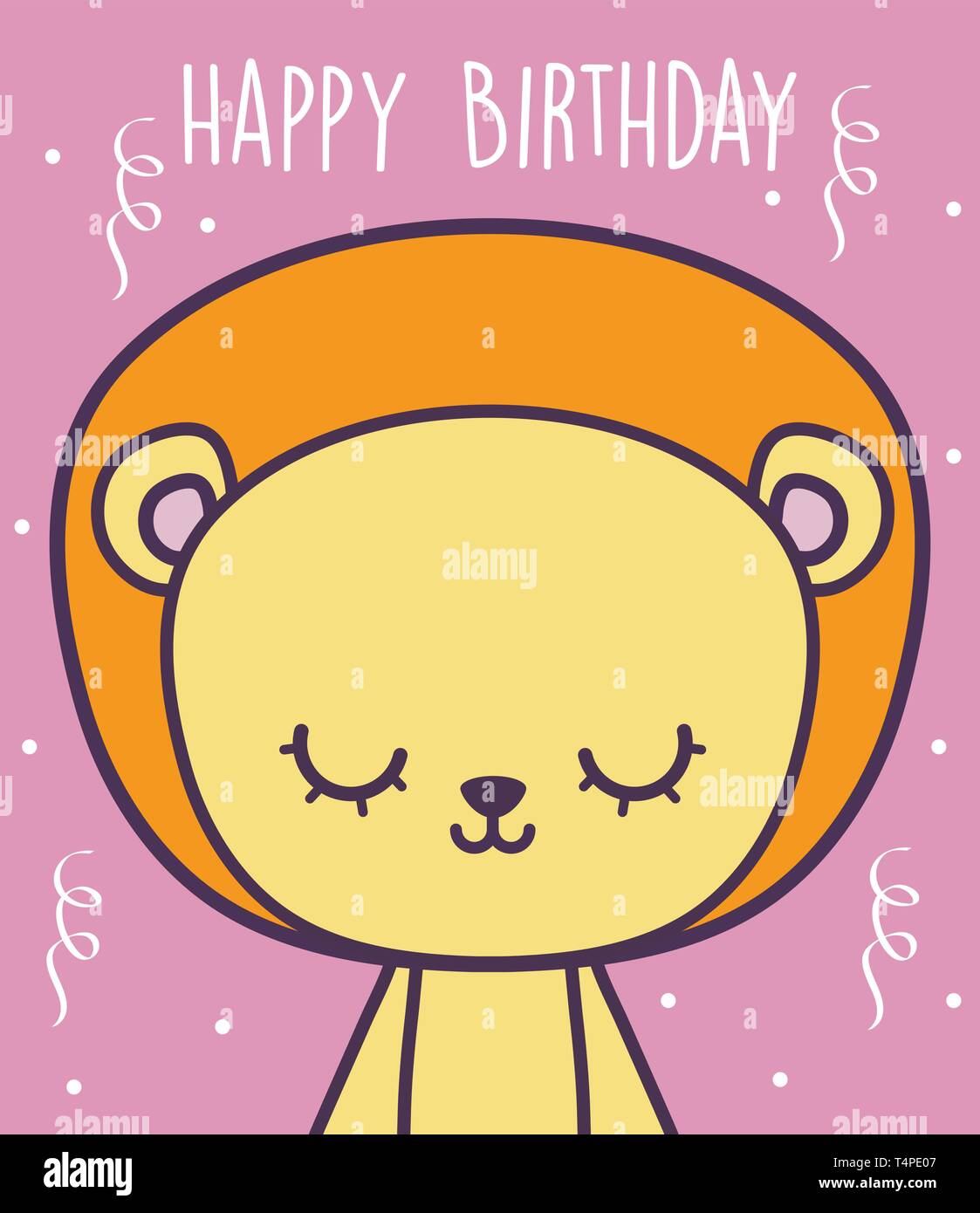 happy birthday card with cute lion vector illustration design Stock ...