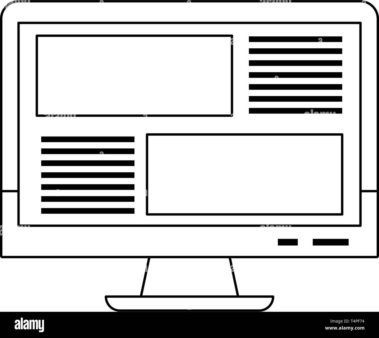 Desk computer browsing the internet isolated in black and white Stock ...