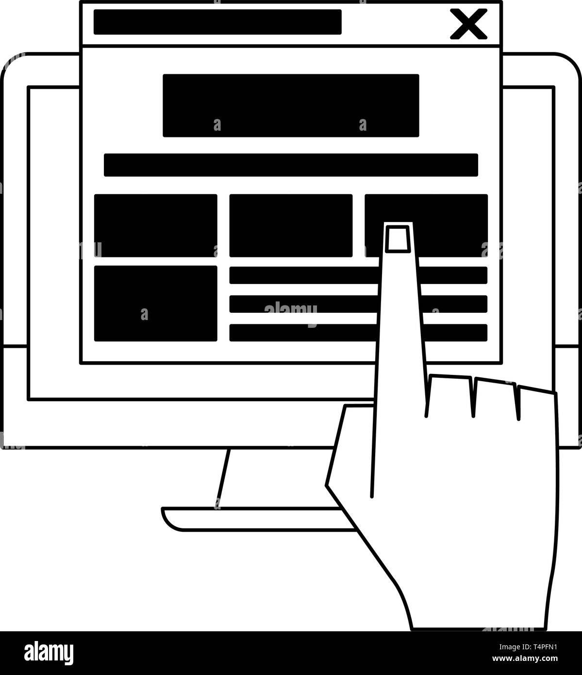 Computer screen internet browsing in black and white Stock Vector Image ...