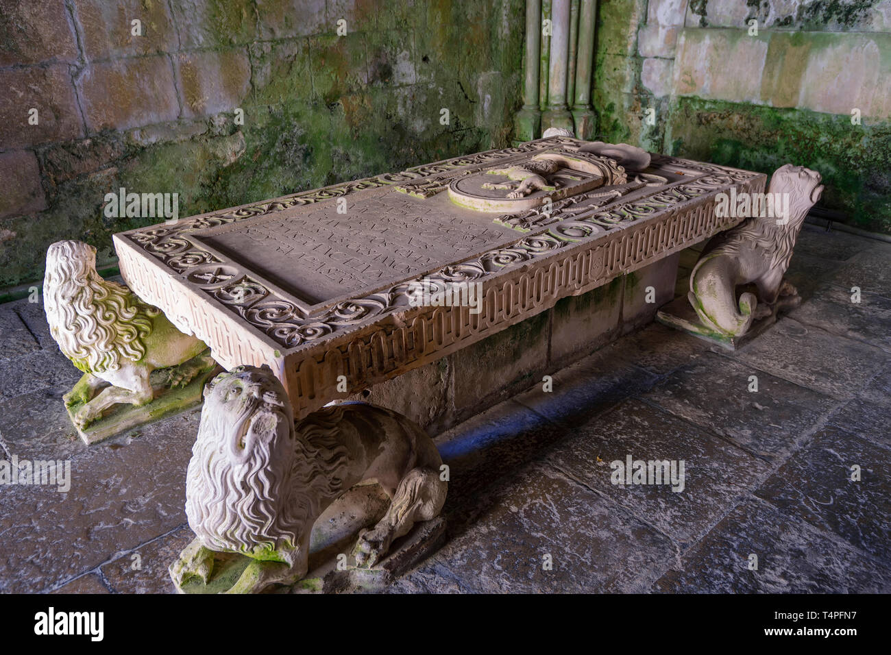 Tomb of Sesnando Davides in Old Cathedral of Coimbra Stock Photo