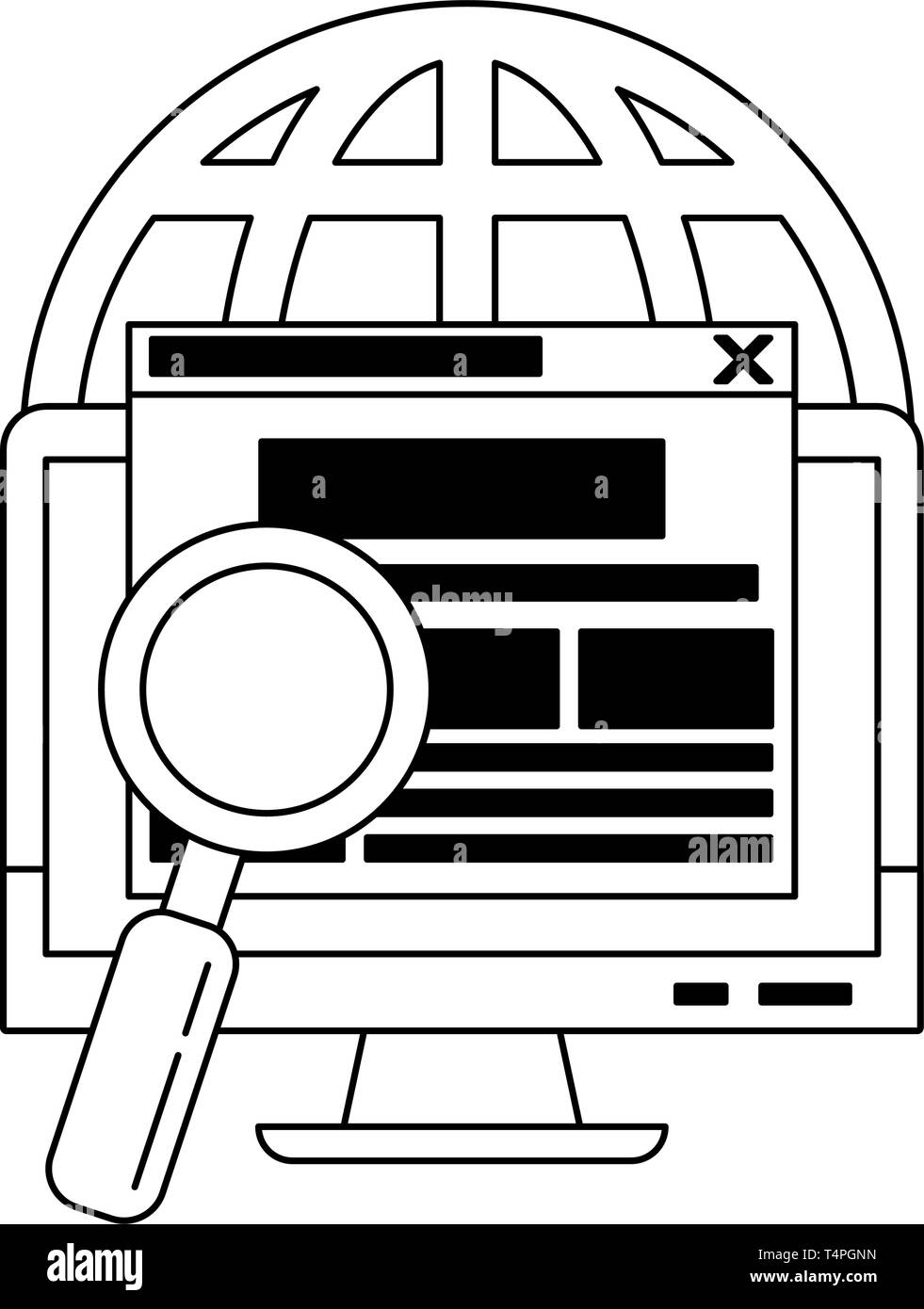 Computer screen internet browsing in black and white Stock Vector Image ...