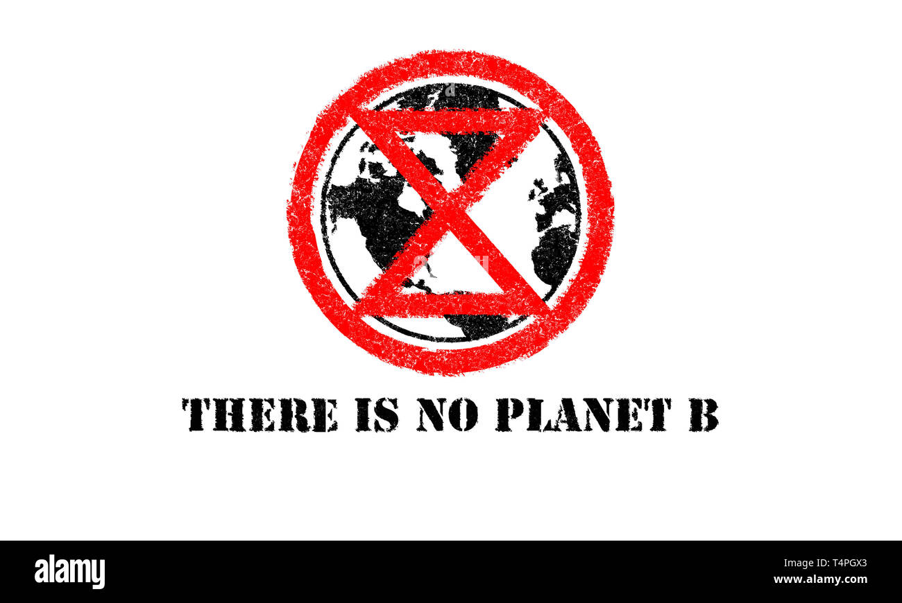 Extinction Symbol over planet earth, concept illustration there is no planet B text, Stock Photo