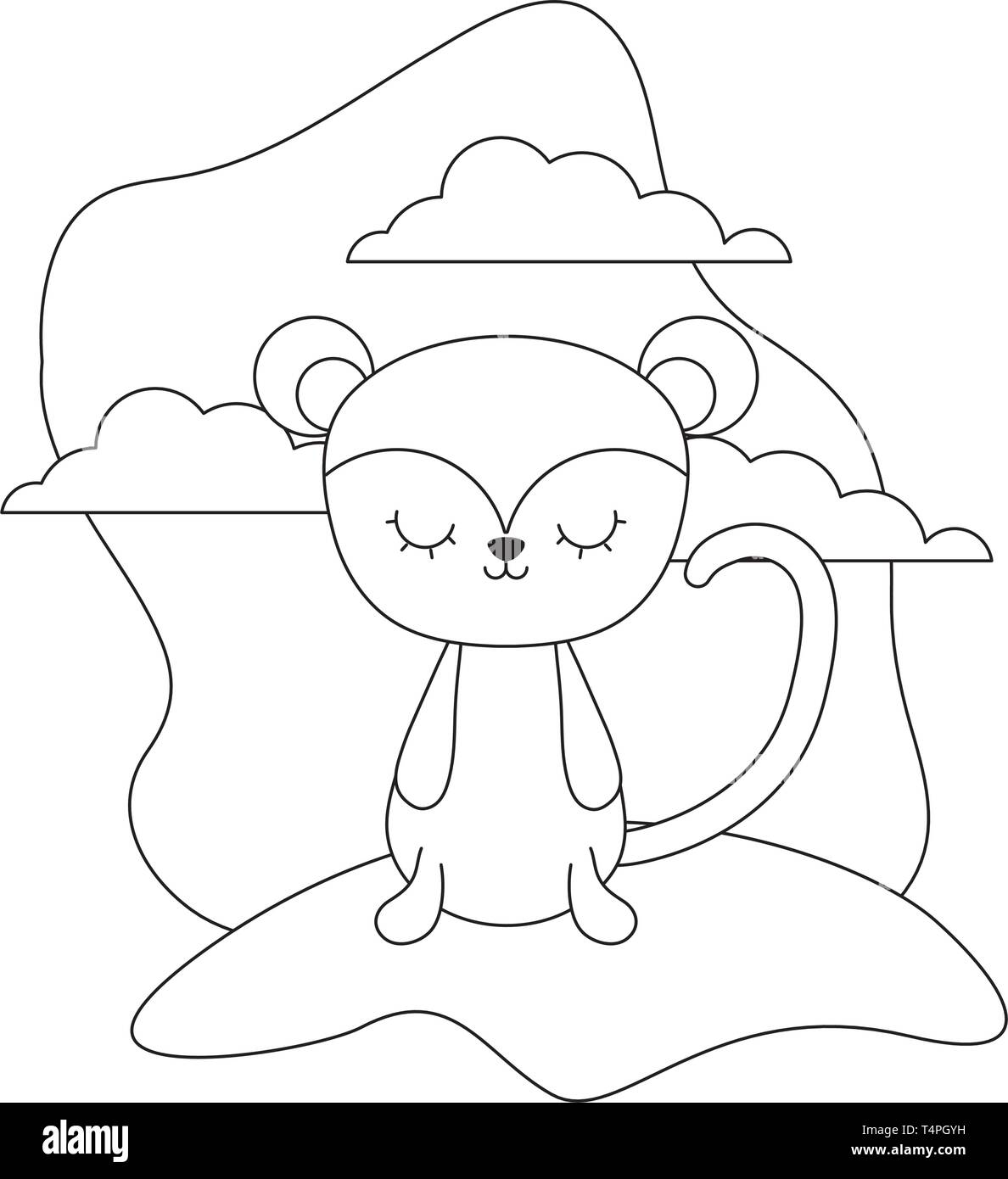 cute monkey animal in landscape scene vector illustration design Stock ...