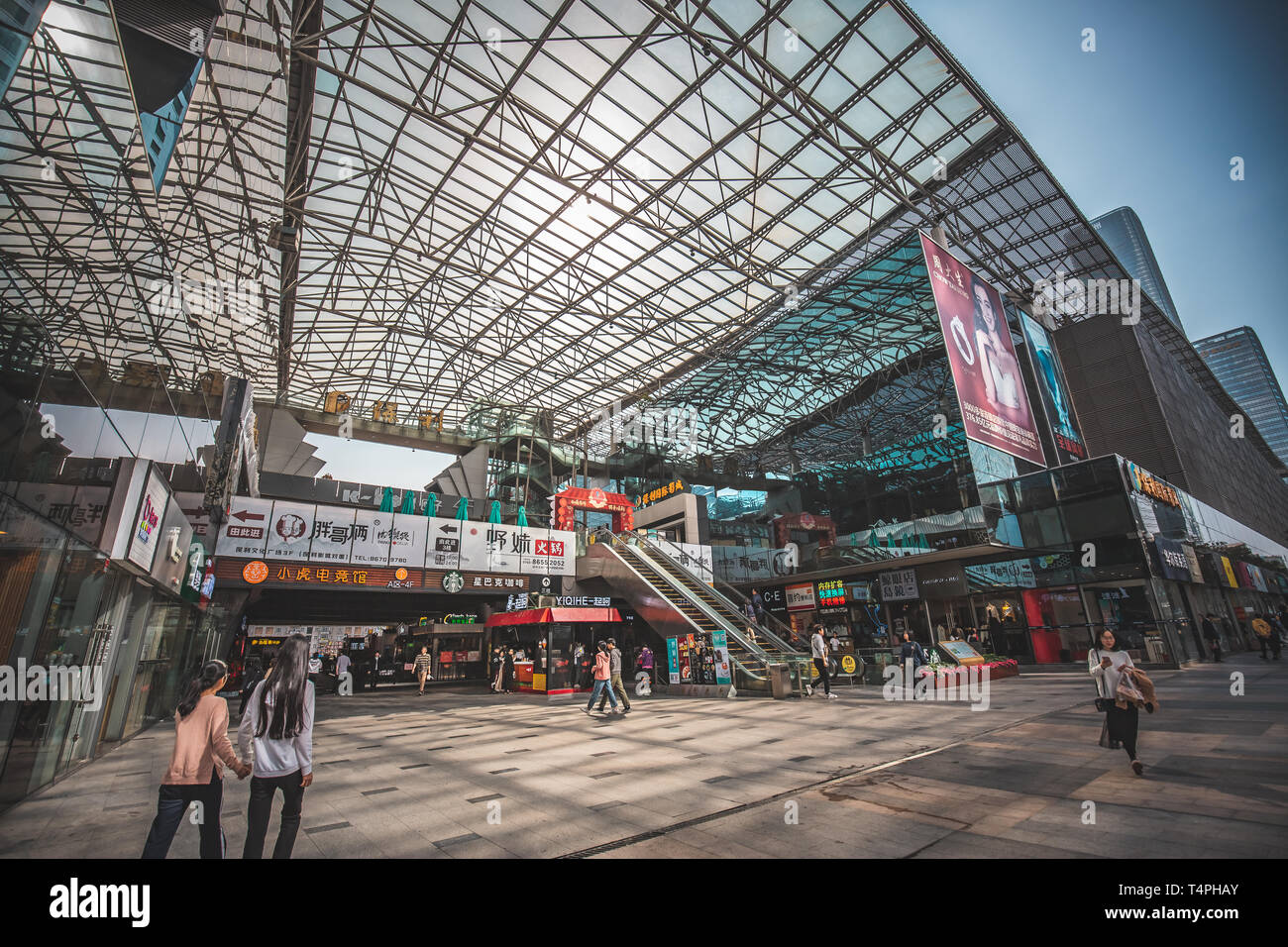Shenzhen - Jan 31, 2019 : Viisit Shenzhen Bay Pedestrian Shopping Street in day time. A famous shopping center. Stock Photo