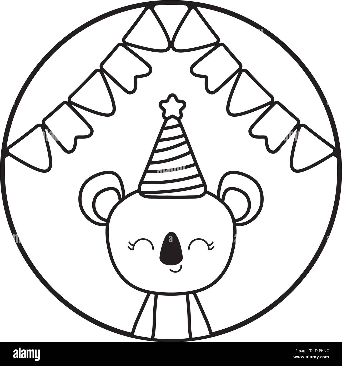 cute koala with hat party in frame circular vector illustration design ...