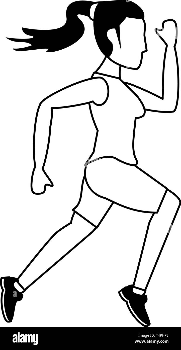 Fitness woman running sideview in black and white Stock Vector Image ...