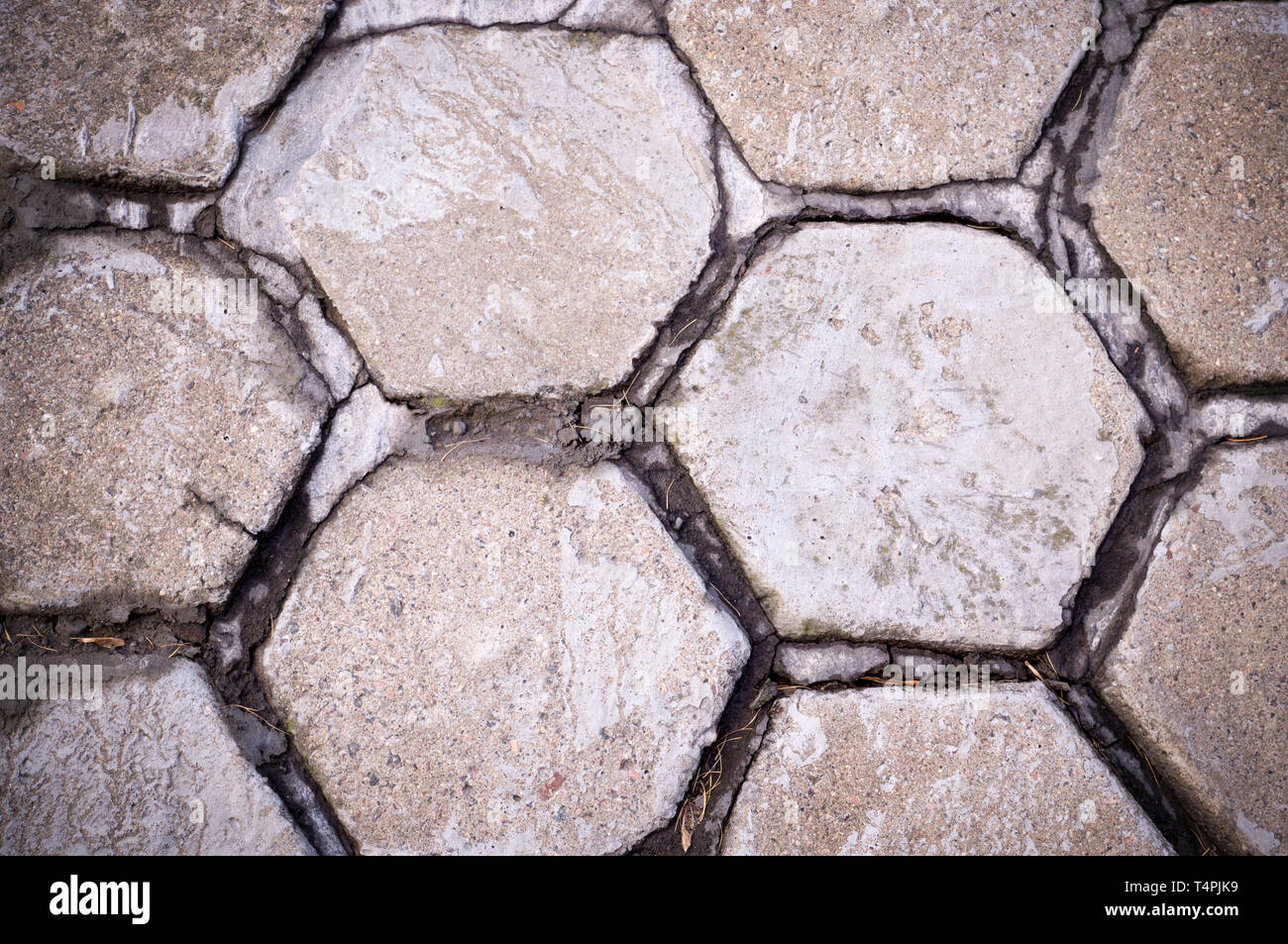 hexagon shaped tile paved sidewalk. background, urban. Stock Photo