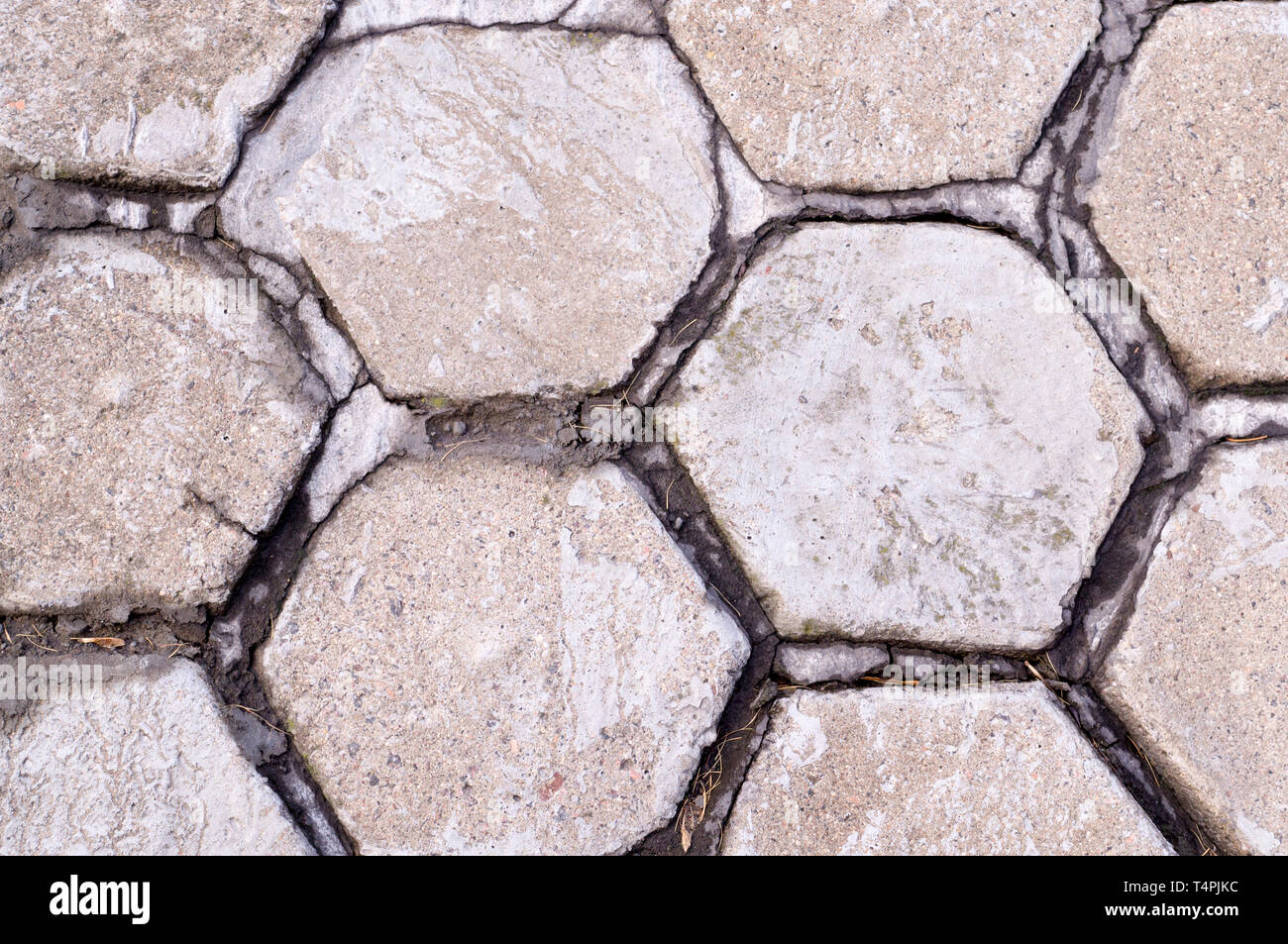 hexagon shaped tile paved sidewalk. background, urban. Stock Photo