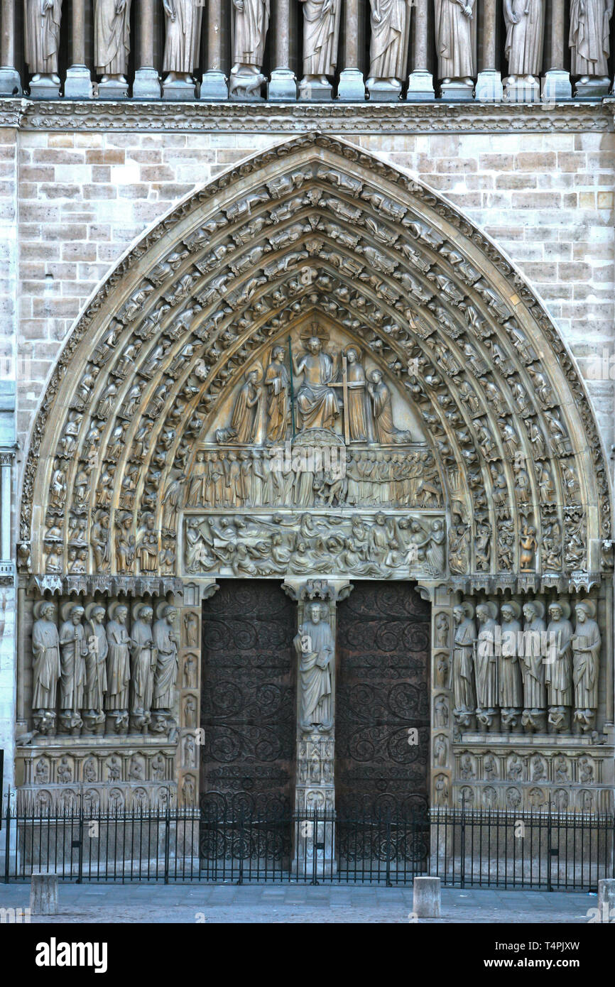 Notre Dame de Paris carhedral Last Judgment Portal entrance door in france Stock Photo
