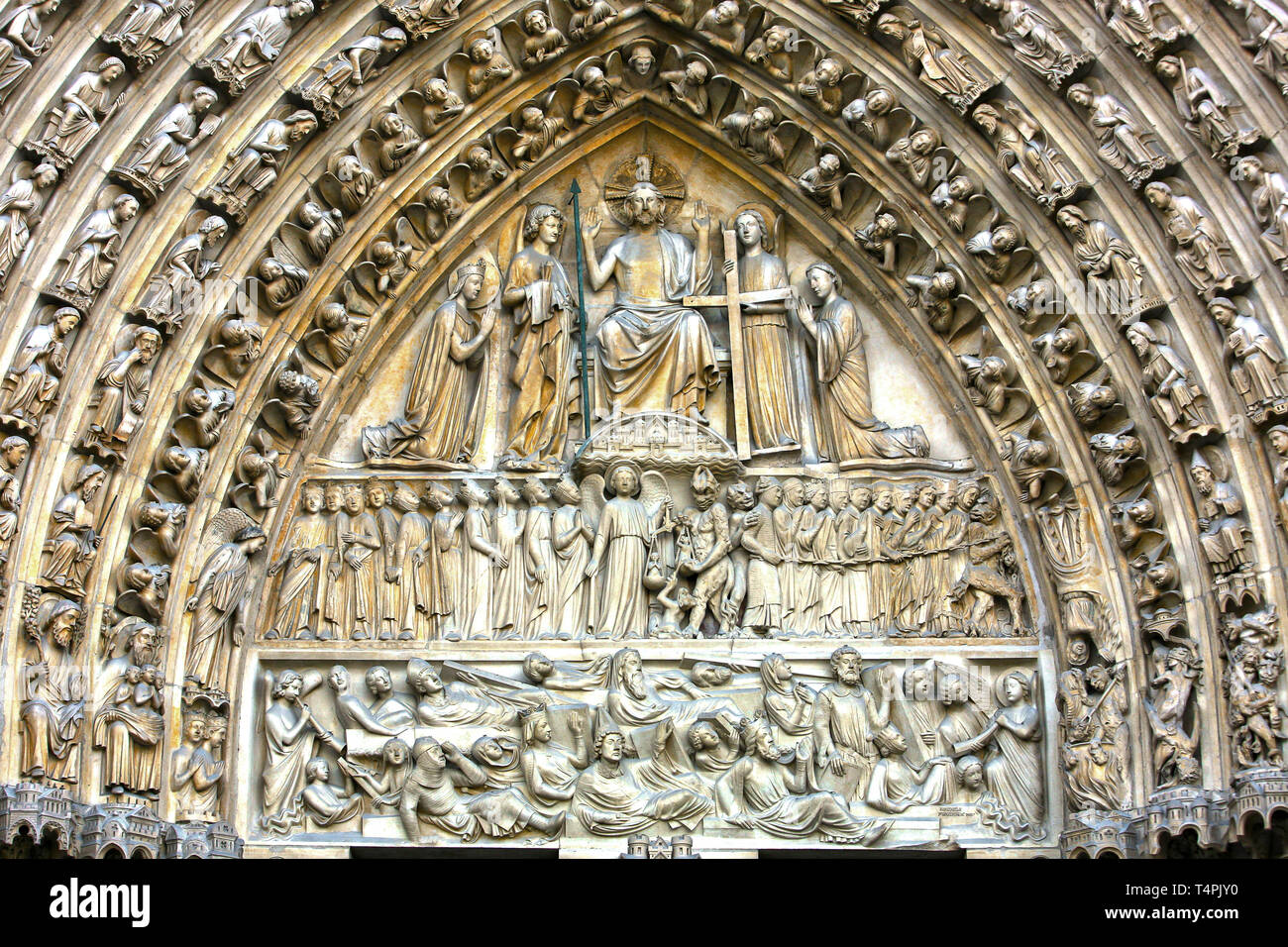 Notre Dame last judgment portal close up Stock Photo