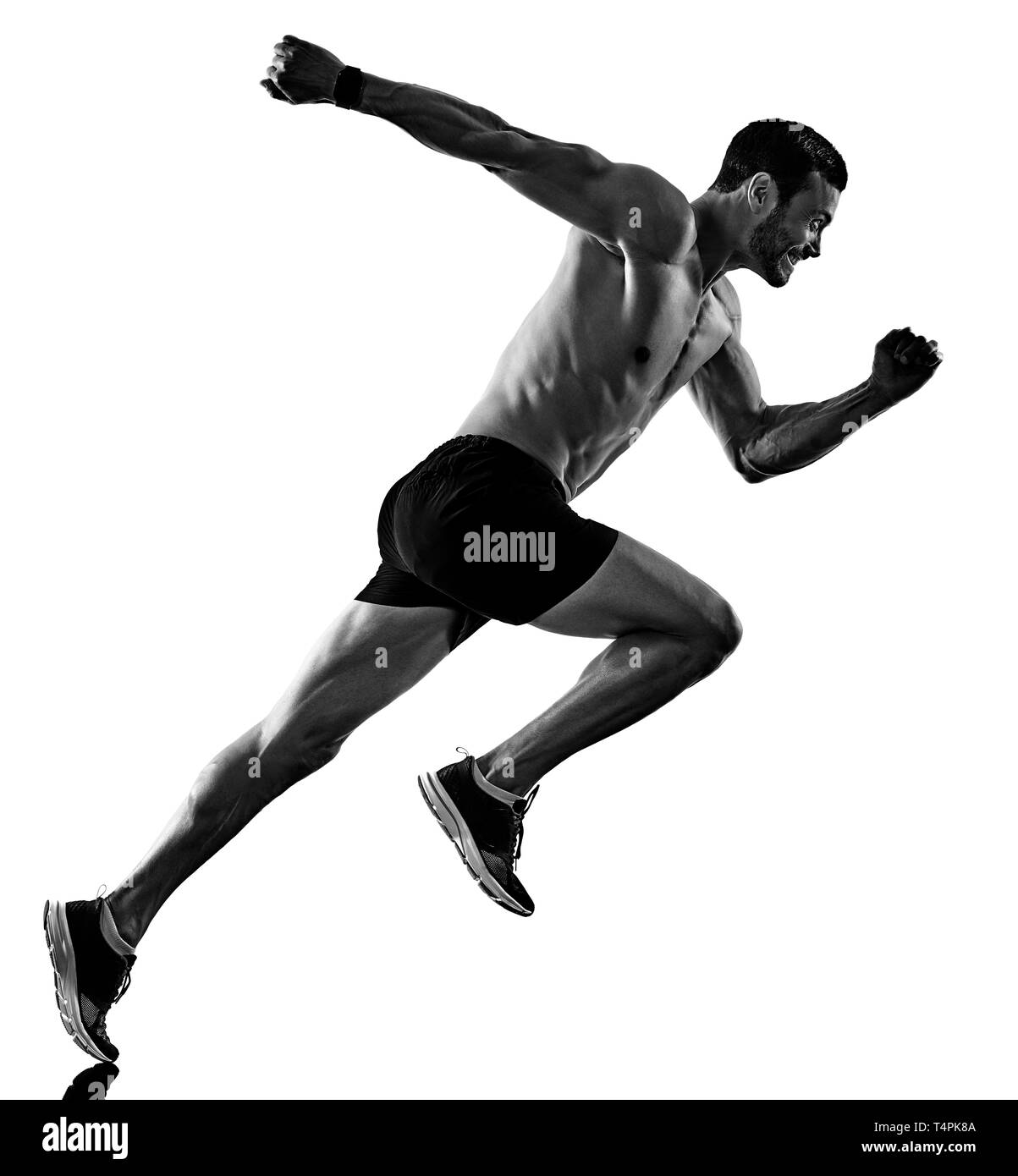 one caucasian man runner jogger running jogging isolated on white