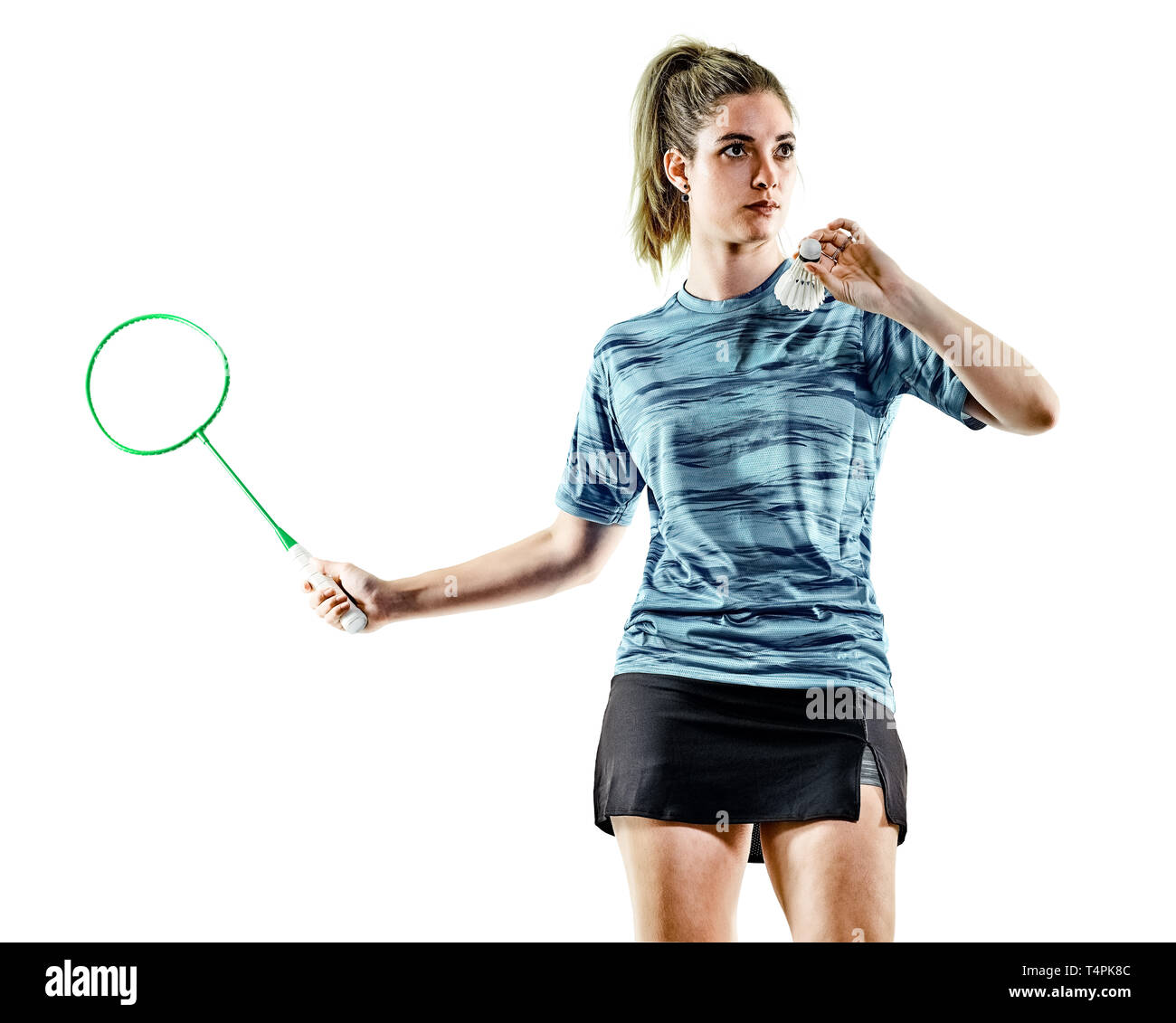 one caucasian young teenager girl woman playing Badminton player isolated  on white background Stock Photo - Alamy