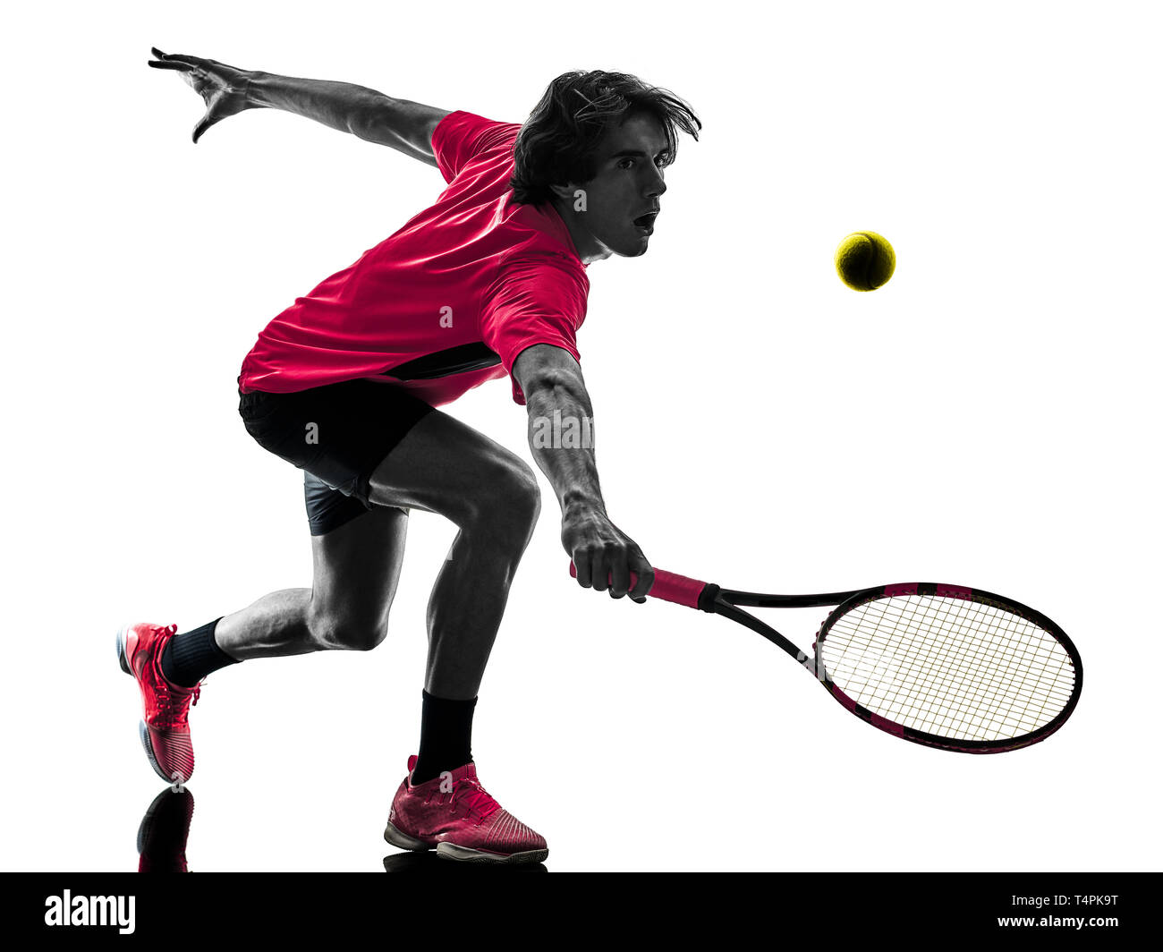 one caucasian hispanic tennis player man in studio silhouette isolated