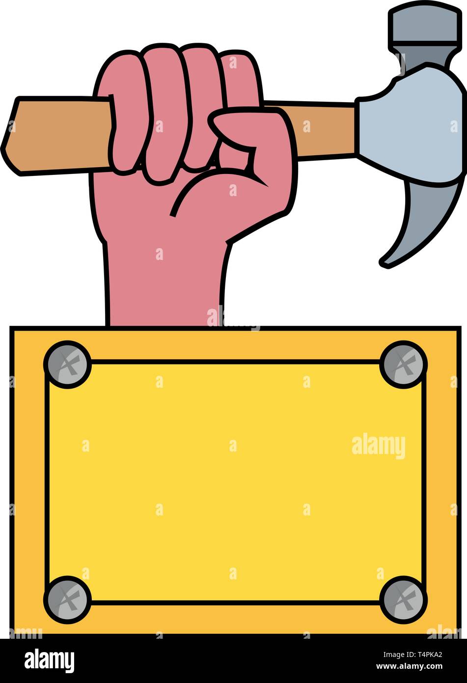 hand hammer construction board tool vector illustration design Stock ...