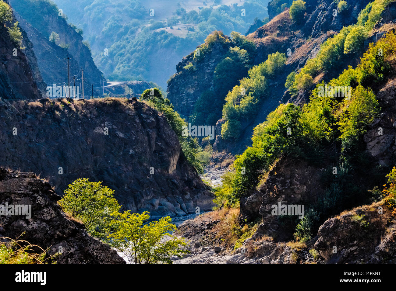 Landscape of glacial river on the southern slopes of Greater Caucasus, Ismailli region, Azerbaijan Stock Photo