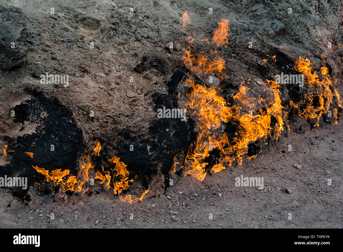 Natural gas fire burning at Yanar Dag ("burning mountain"), Azerbaijan