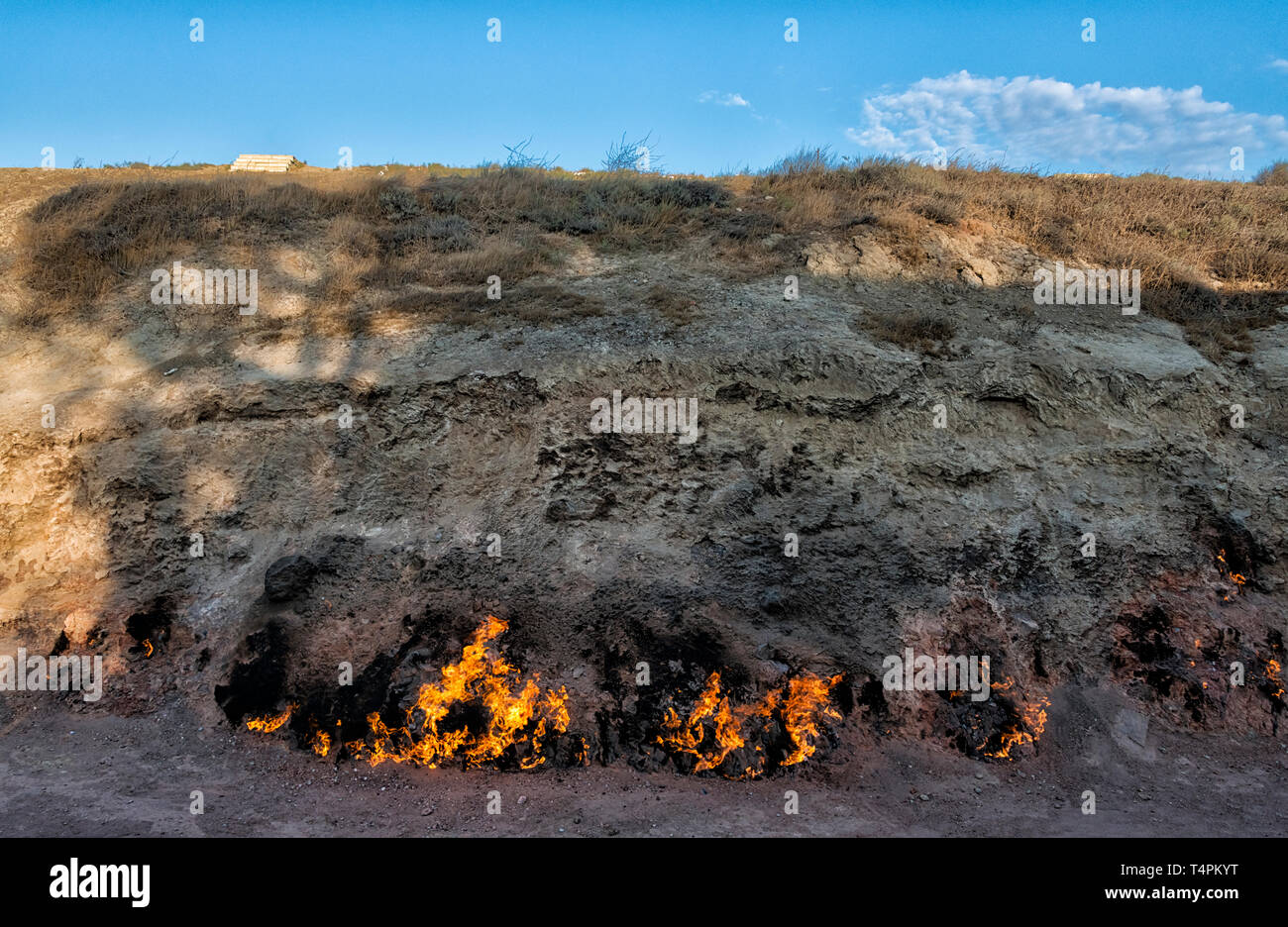 Natural gas fire burning at Yanar Dag ("burning mountain"), Azerbaijan