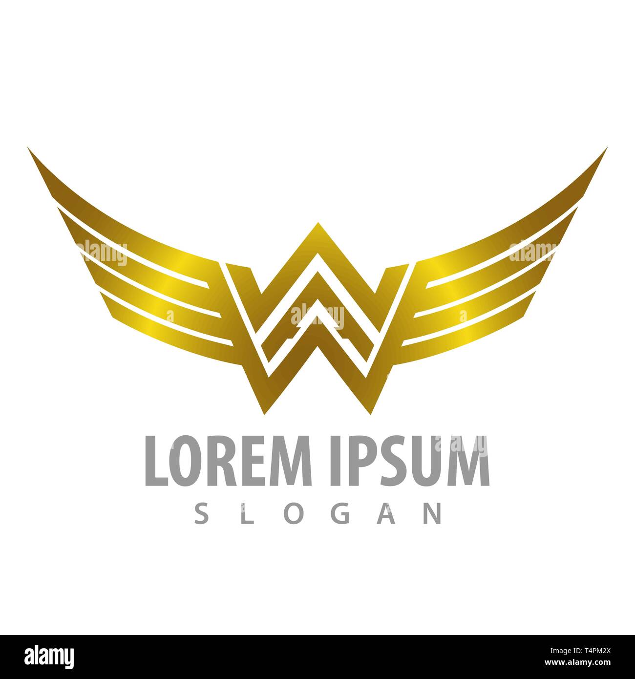 Luxury shiny wing letter WW concept design. Symbol graphic template element Stock Vector