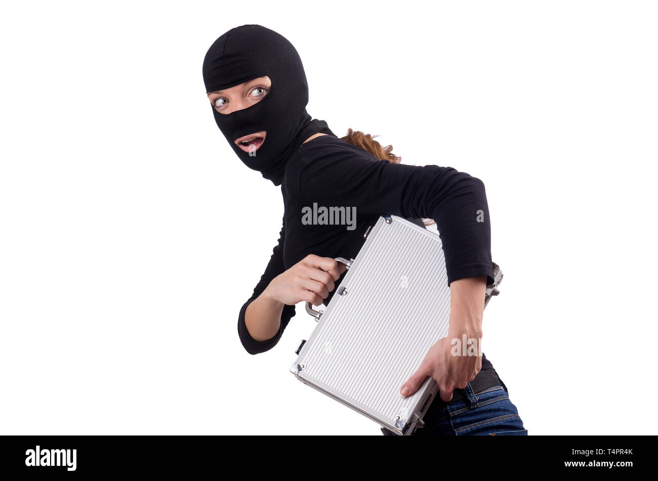 Woman wearing balaclava isolated on white Stock Photo Alamy