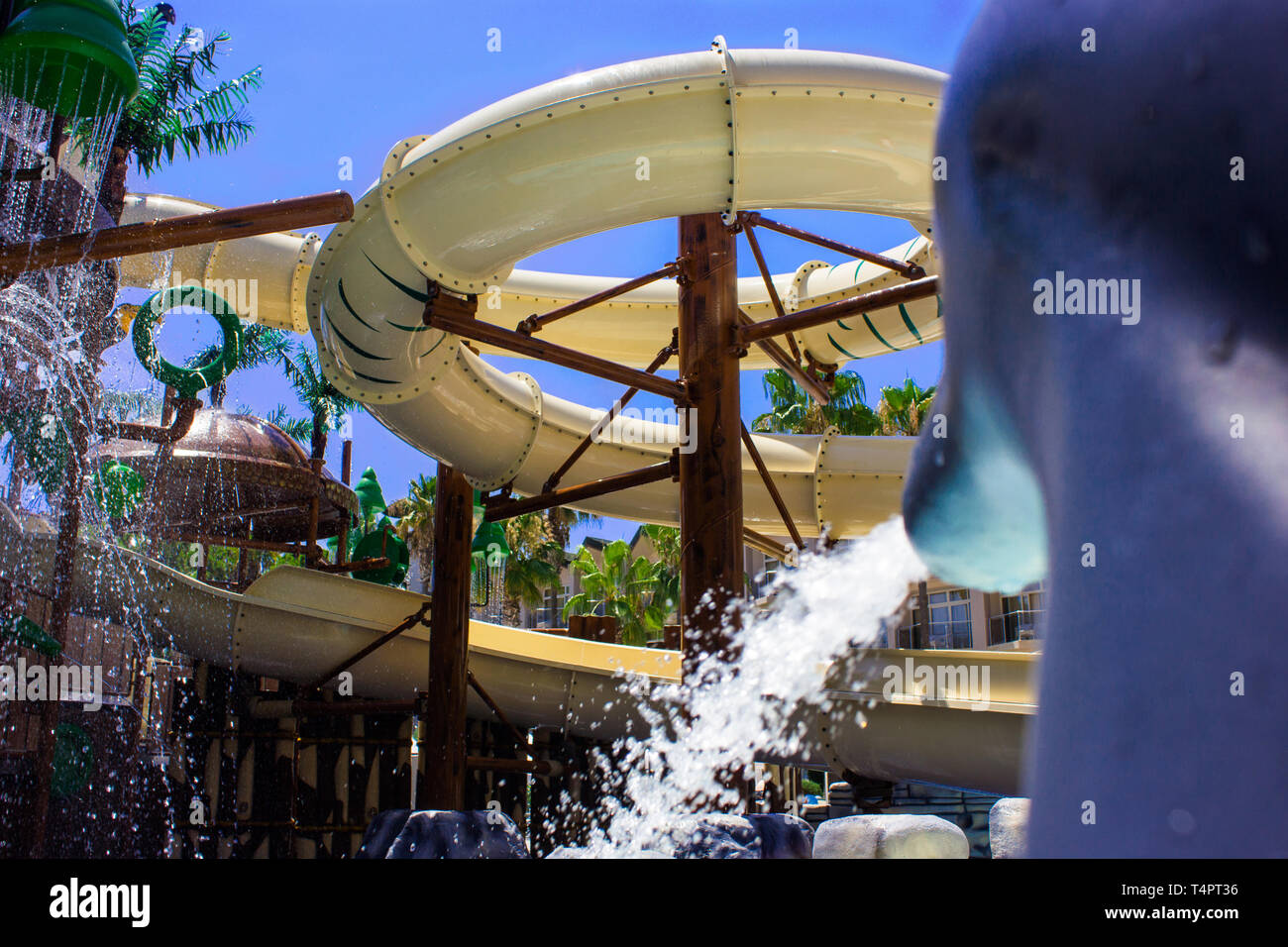 Water slides in the aquapark at the hotel Stock Photo Alamy