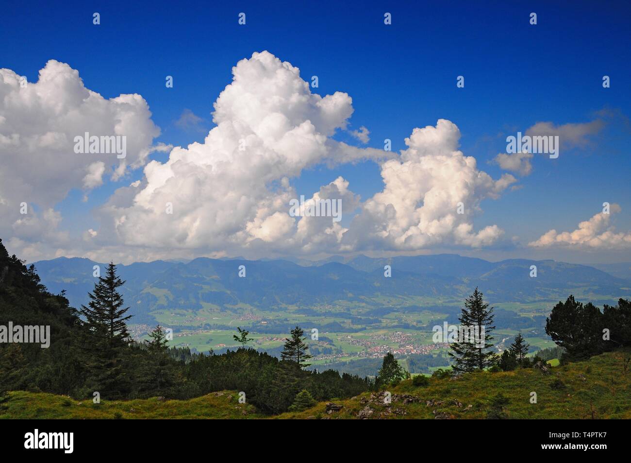 View from Gaisalpsee the Oberstdorfer valley towards horns chain Bolsterlang and Fischen, Allgaeu, Bavaria, Germany, Europe Stock Photo