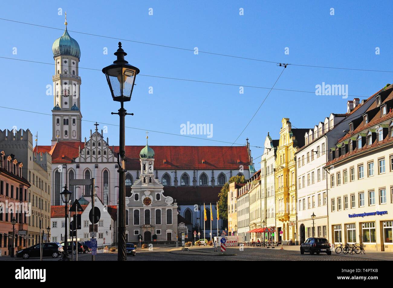 Ulrichsplatz, overlooking the Basilica Sankt Ulrich and the Church of Saint Afra, Augsburg, Schwaben, Bavaria, Germany, Europe Stock Photo