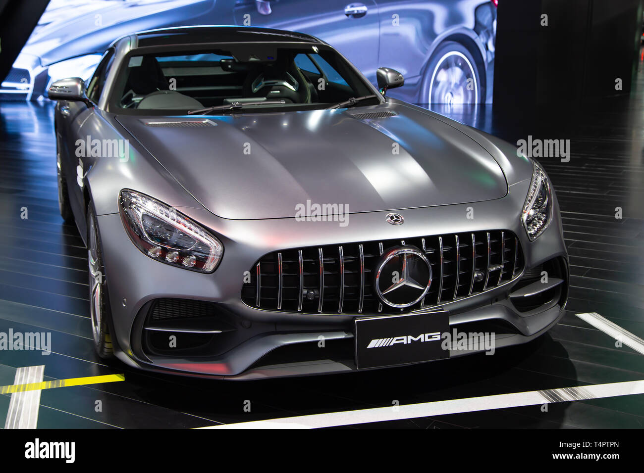 Nonthaburi, Thailand - April 3, 2019: Mercedes Benz AMG GT presented in Motor Show 2019 Stock Photo