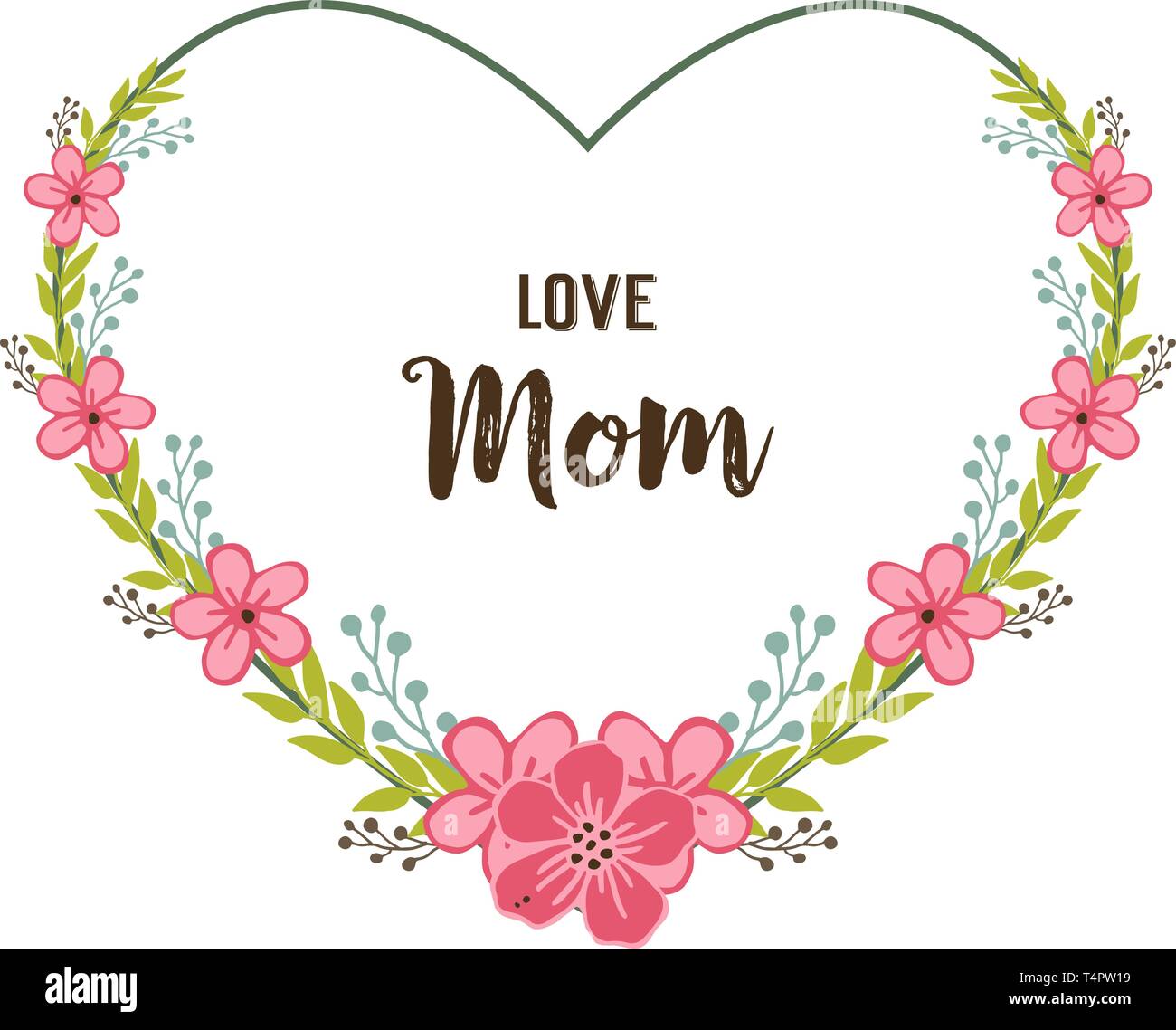 Vector illustration beauty of pink flower frame with letter love mom ...