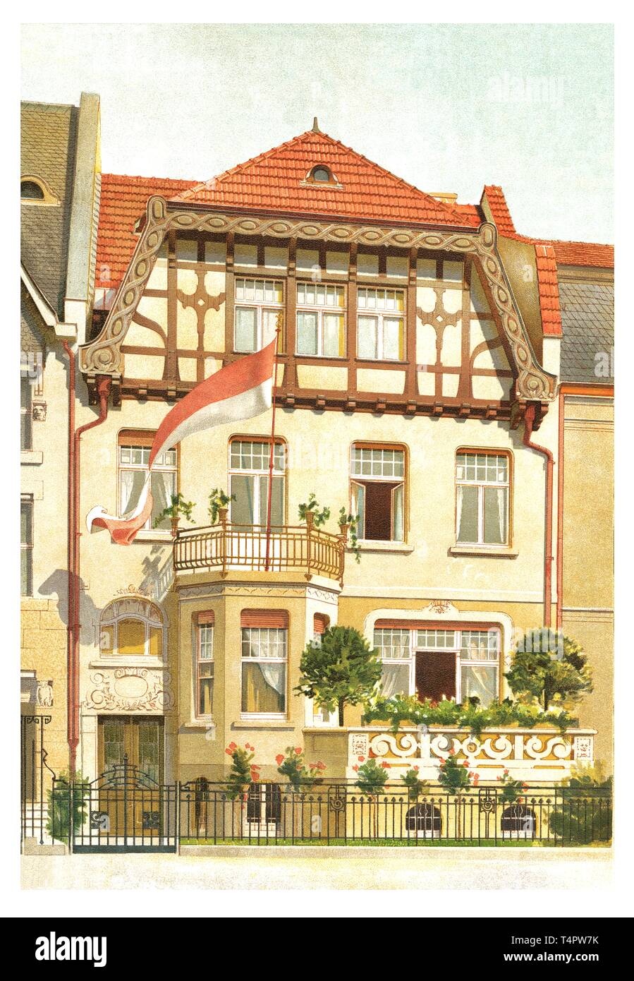 Residential House at Düsseldorf, Germany - vintage engraved illustration. From Modern Urban Houses, 1905 Stock Photo