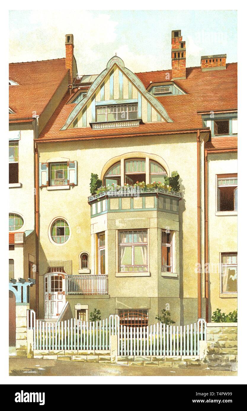 Residential House at Essen, Germany - vintage engraved illustration. From Modern Urban Houses, 1905 Stock Photo