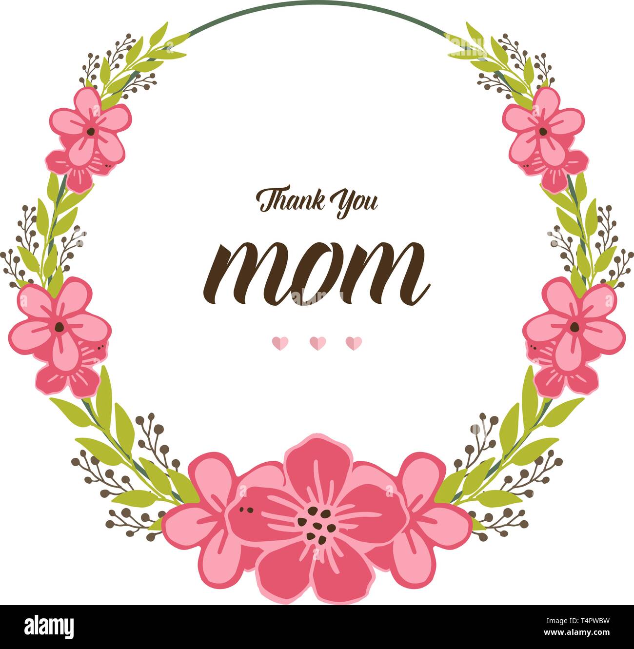 Vector illustration texture circular pink flower frame with greeting ...