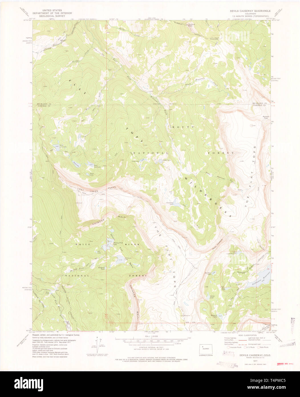 USGS TOPO Map Colorado CO Devils Causeway 400636 1977 24000 Restoration Stock Photo