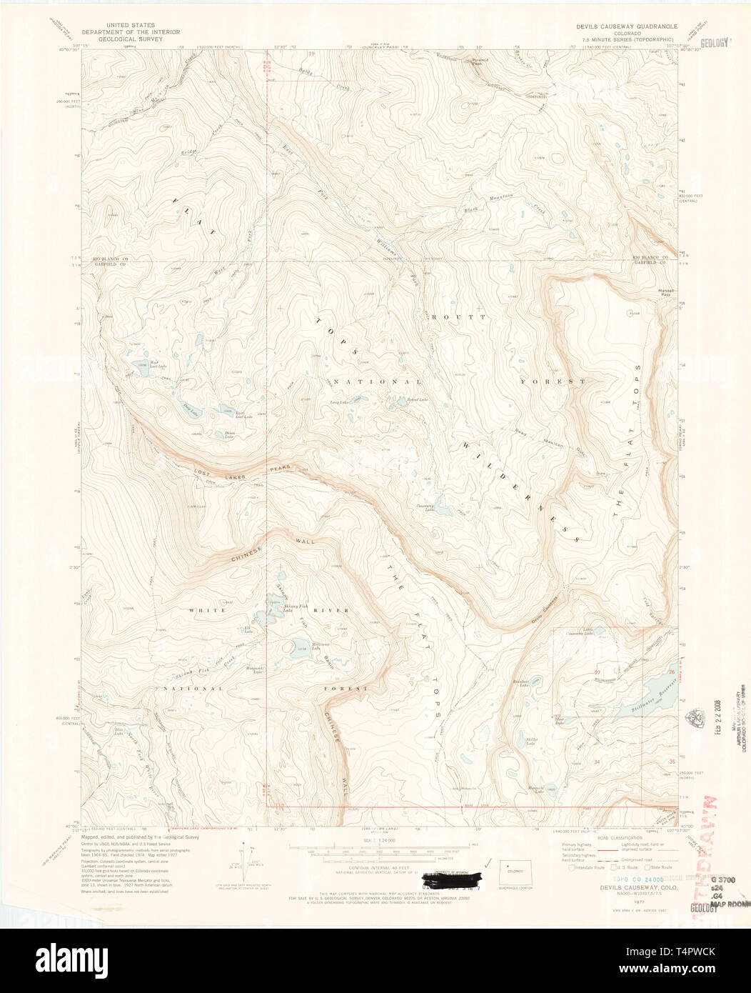 USGS TOPO Map Colorado CO Devils Causeway 400637 1977 24000 Restoration Stock Photo