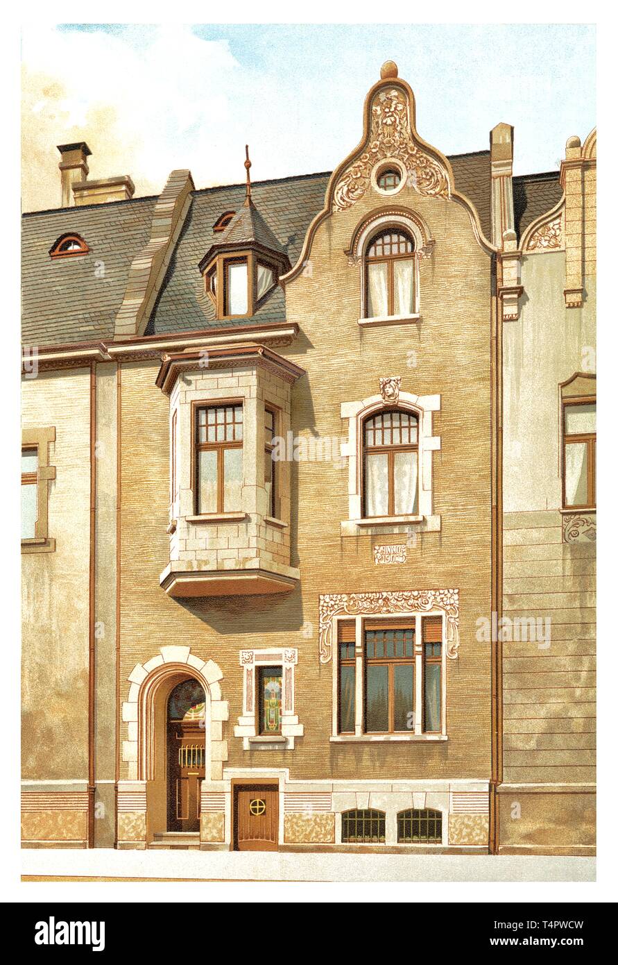 Residential House at Hamburg, Germany - vintage engraved illustration. From Modern Urban Houses, 1905 Stock Photo