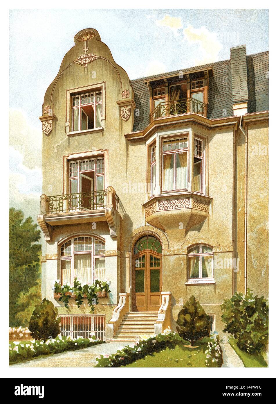 Residential House at Dortmund, Germany vintage engraved illustration