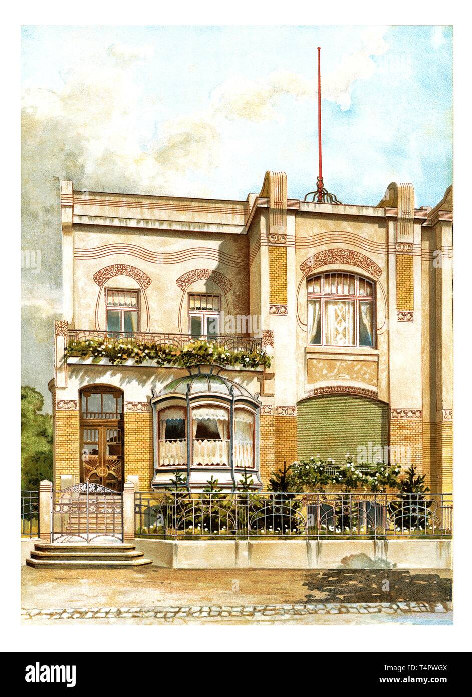 Residential House at Darmstadt, Germany vintage engraved illustration