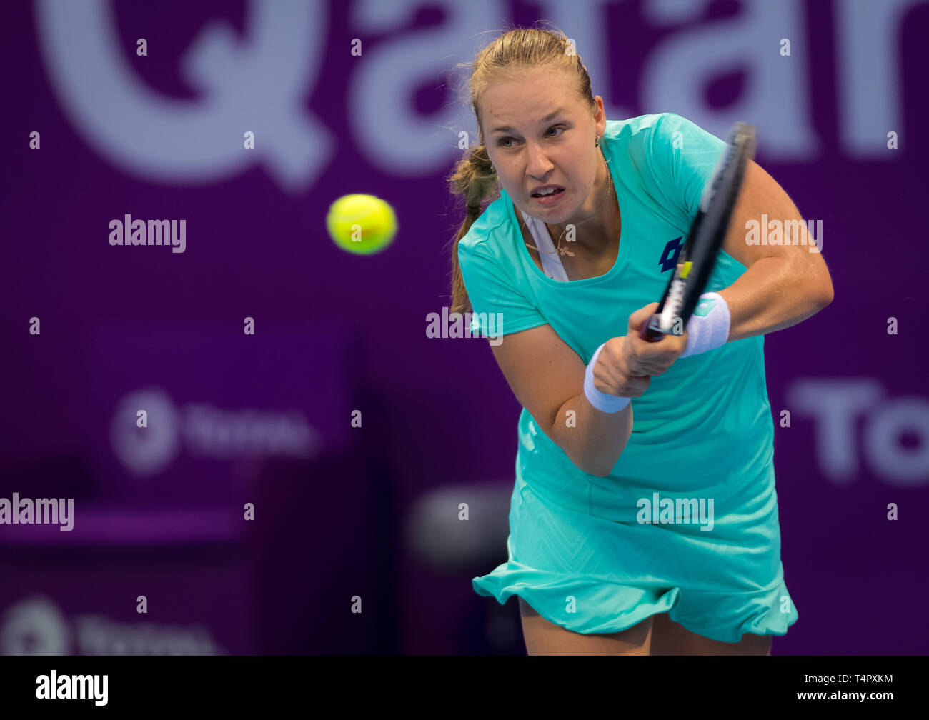 DOHA, QATAR - FEBRUARY 12 : Anna Blinkova of Russia at the 2018 Qatar Total Open WTA Premier tennis tournament Stock Photo